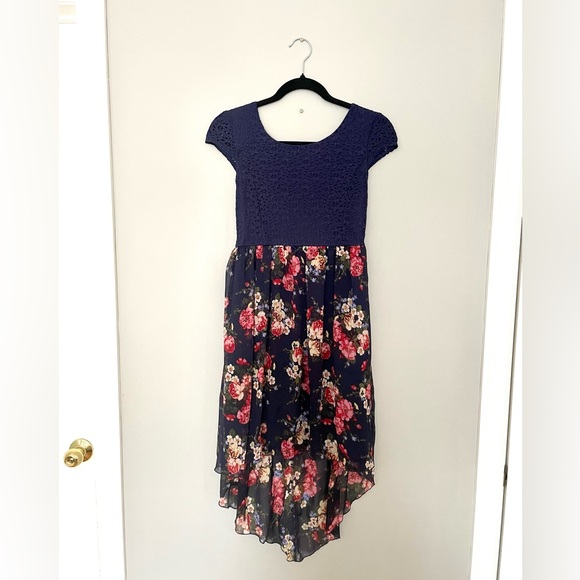 Blue Floral High Low Dress - Picture 1 of 5